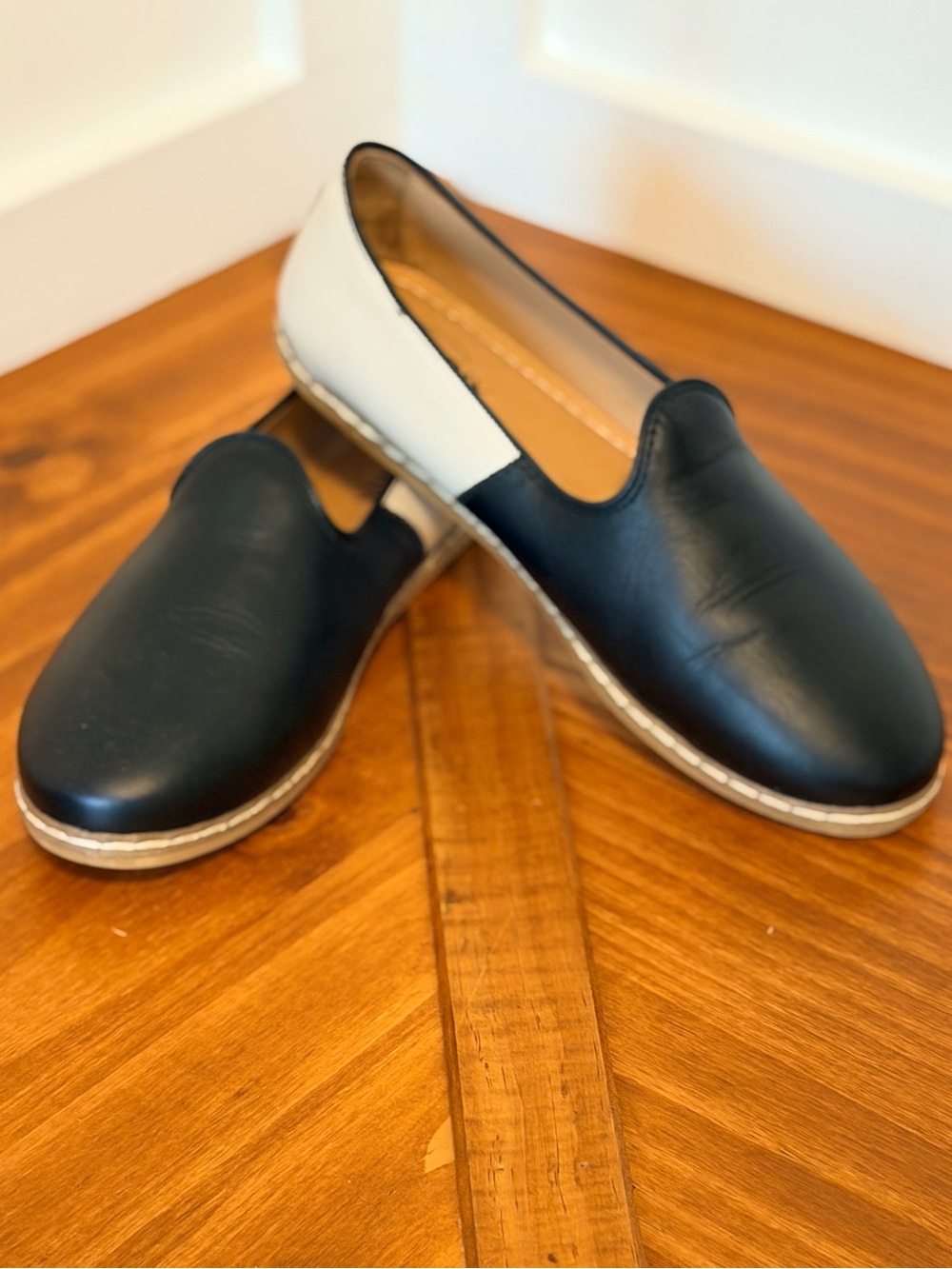 Black and White Slip-On Charix Women's Leather Loafers